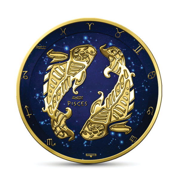 Sternzeichen Fische beidseitig vergoldet 1 oz Silbermünze