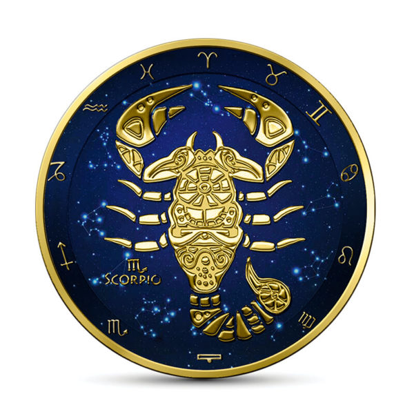 Sternzeichen Scorpion beidseitig vergoldet 1 oz Silbermünze