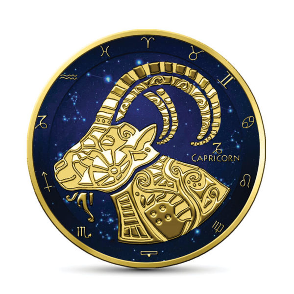 Sternzeichen Steinbock beidseitig vergoldet 1 oz Silbermünze